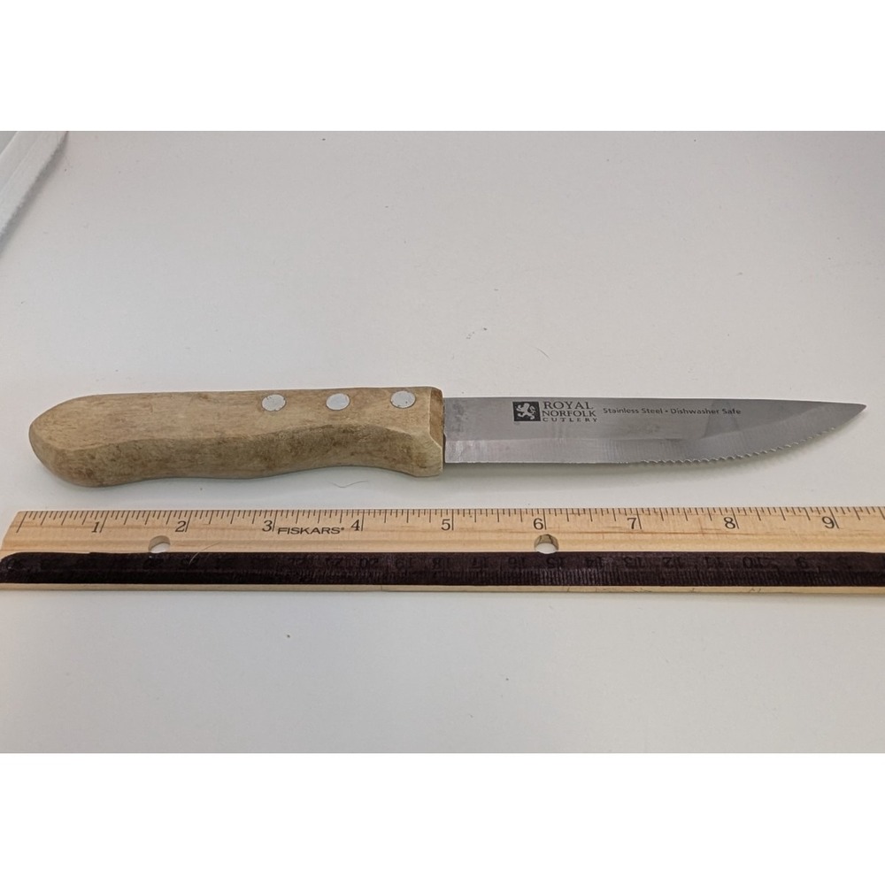 Royal Norfolk Cutlery Steak Knife Stainless Steel Serrated 4.5" Blade Wood